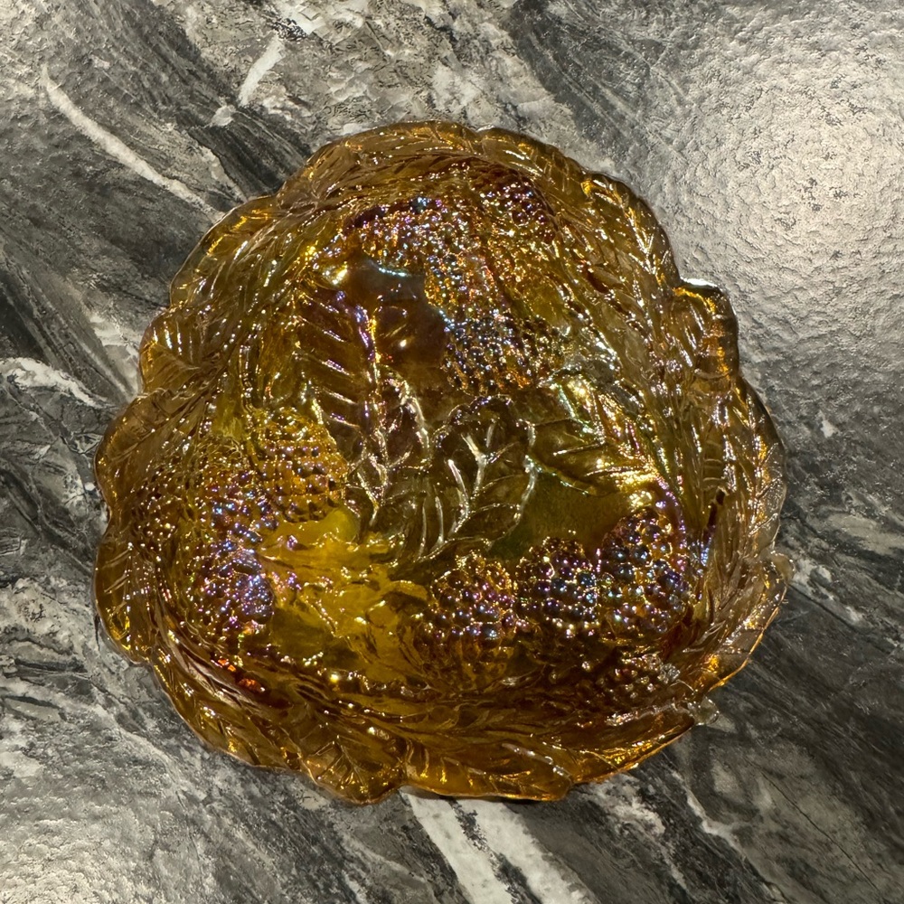 Amber/Carnival Glass Blackberry Dish/Bowl